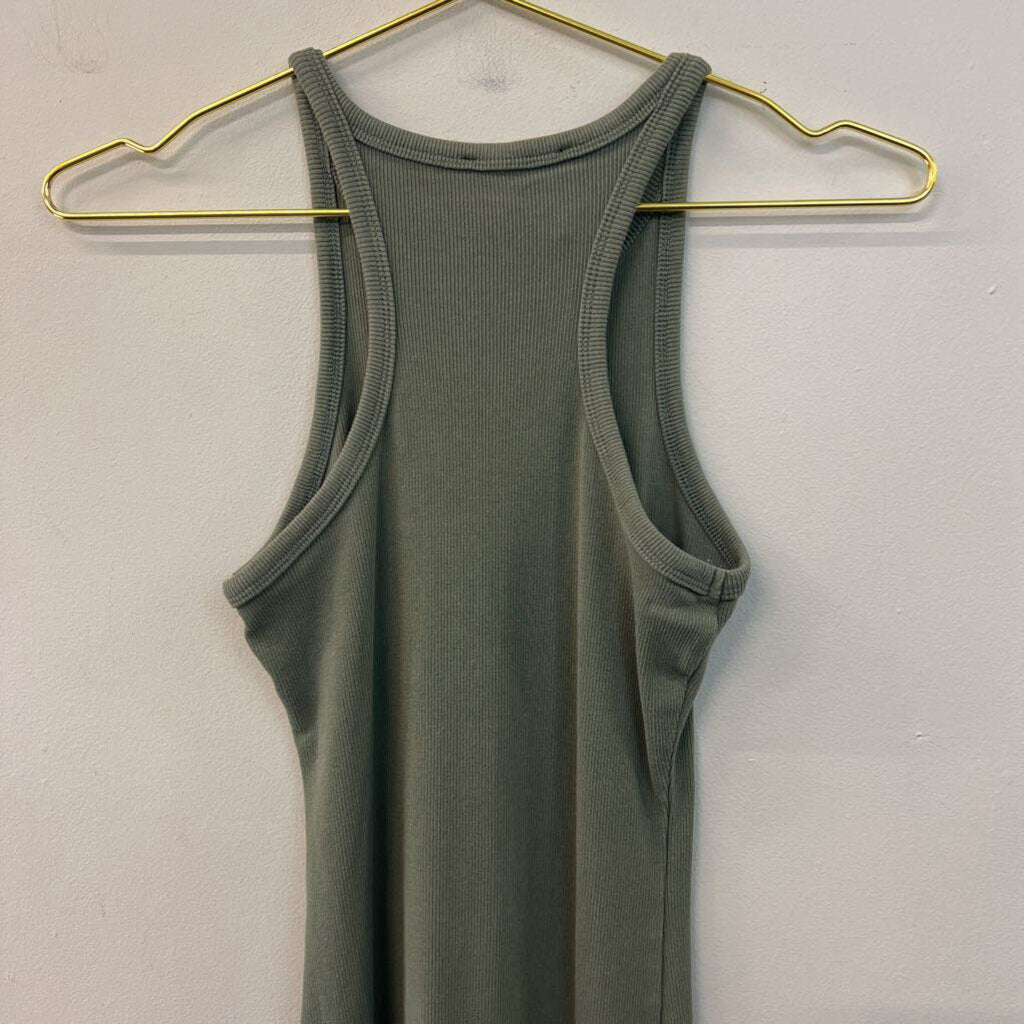 Zara Green Ribbed Fitted Midi Tank Dress Small