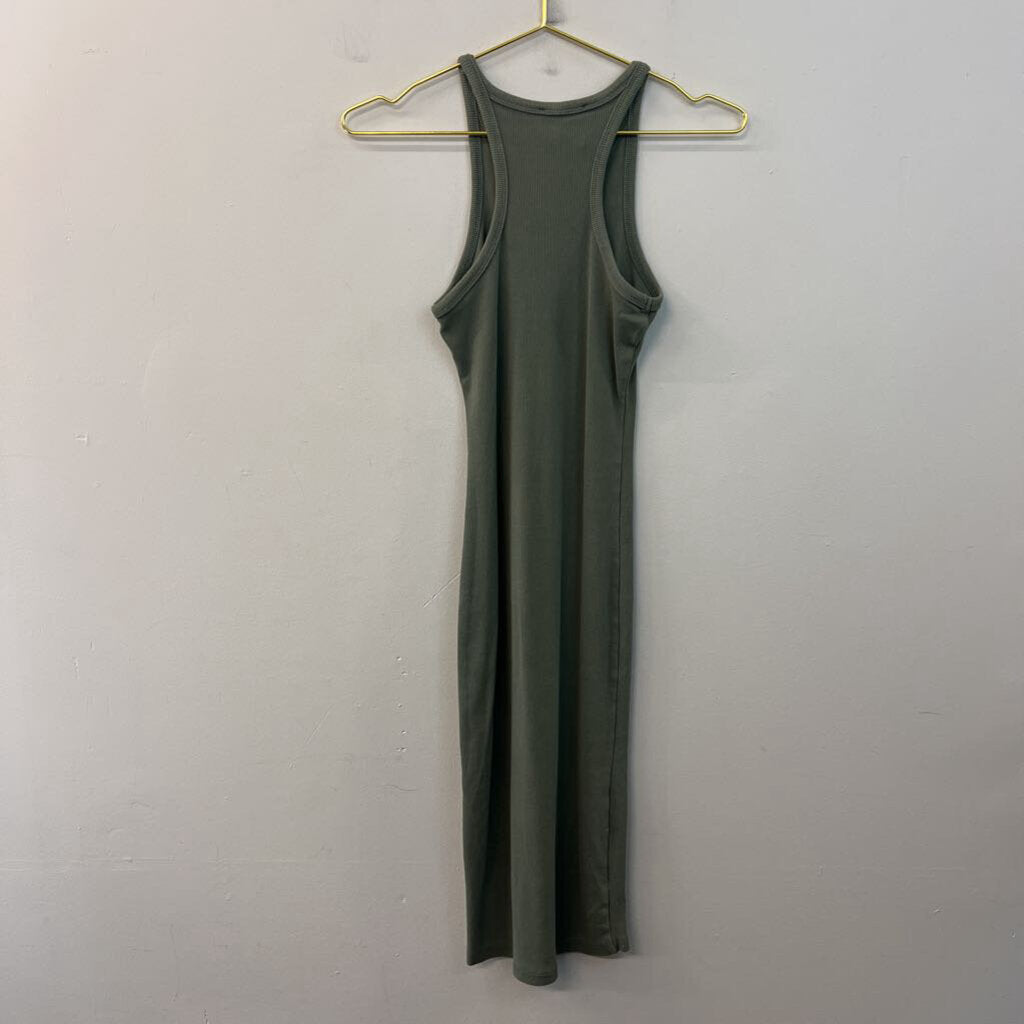 Zara Green Ribbed Fitted Midi Tank Dress Small