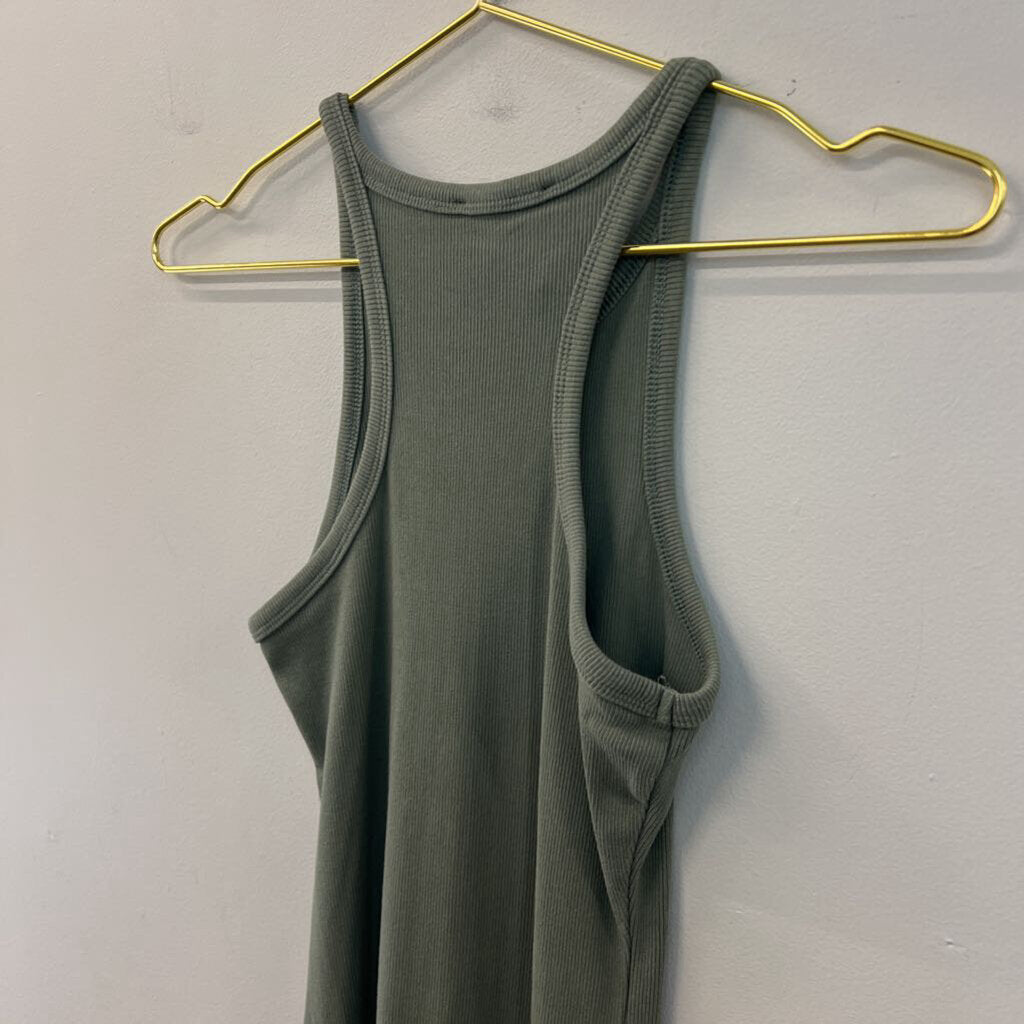 Zara Green Ribbed Fitted Midi Tank Dress Small