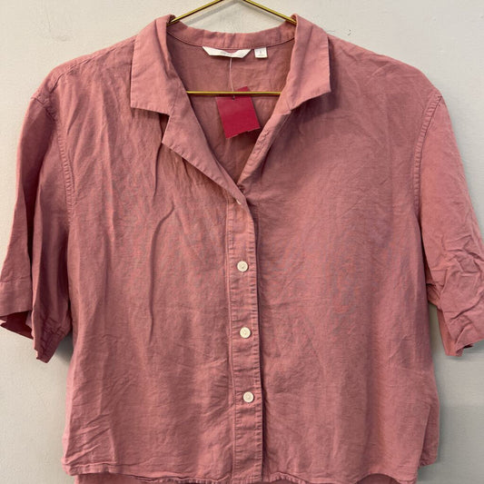 Uniqlo Pink Short Sleeve Button Down Top Small