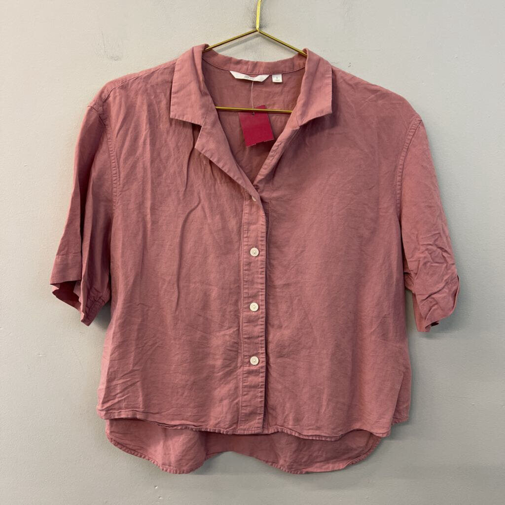 Uniqlo Pink Short Sleeve Button Down Top Small