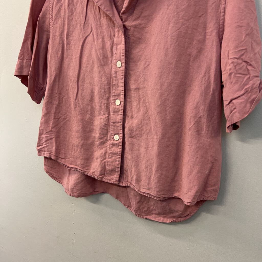 Uniqlo Pink Short Sleeve Button Down Top Small