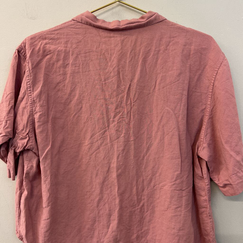 Uniqlo Pink Short Sleeve Button Down Top Small