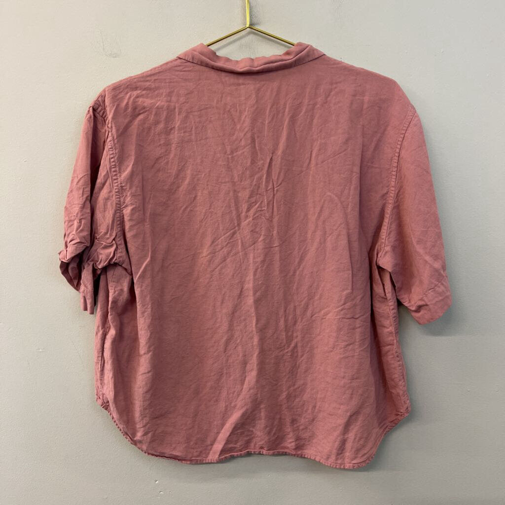 Uniqlo Pink Short Sleeve Button Down Top Small