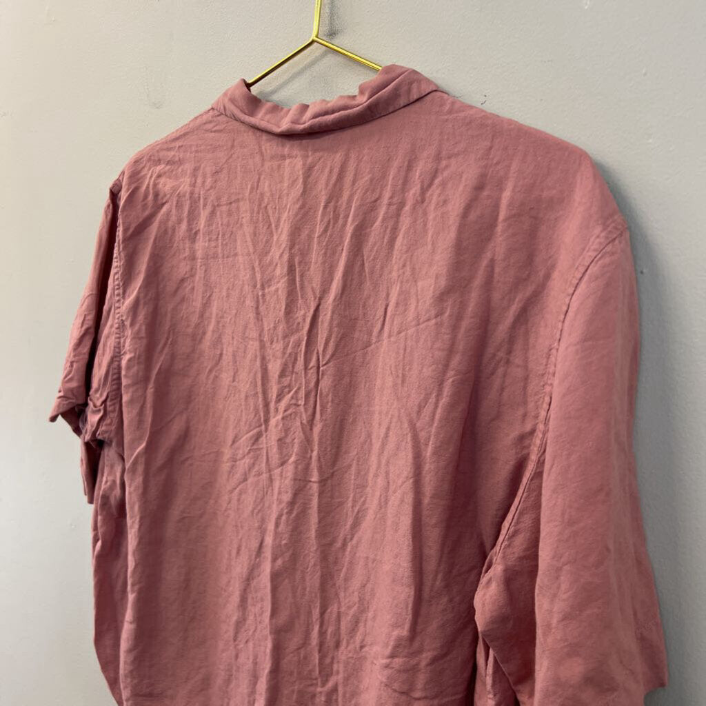 Uniqlo Pink Short Sleeve Button Down Top Small