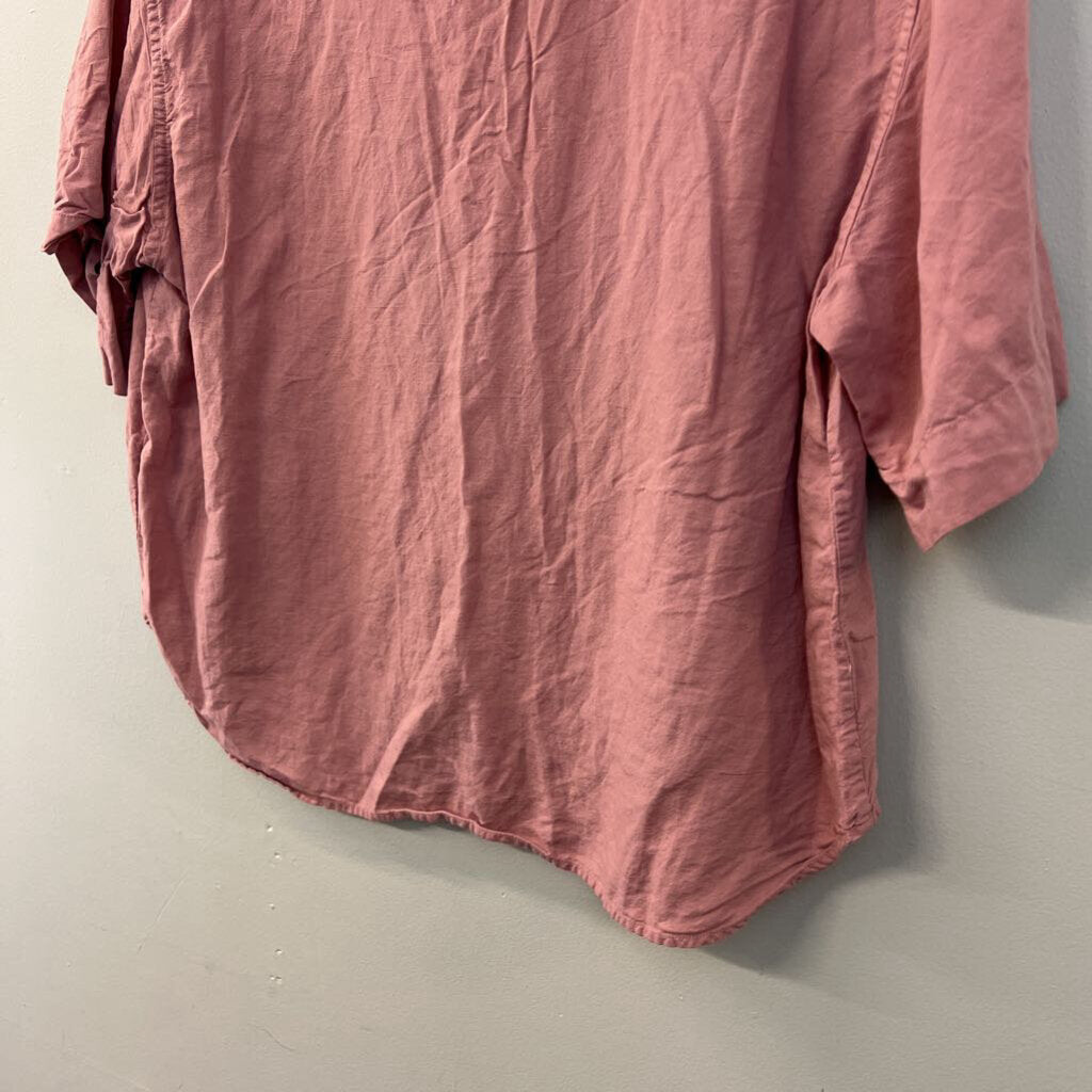 Uniqlo Pink Short Sleeve Button Down Top Small