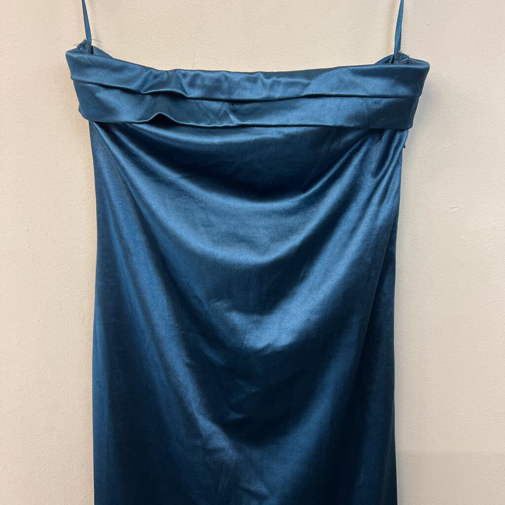 Anrabess Teal Silky Strapless Midi Dress Small