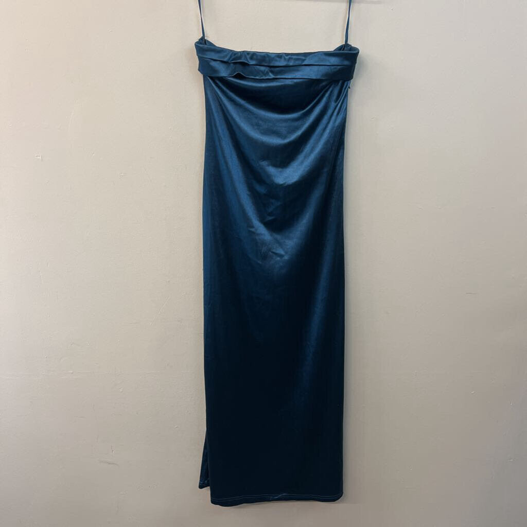 Anrabess Teal Silky Strapless Midi Dress Small