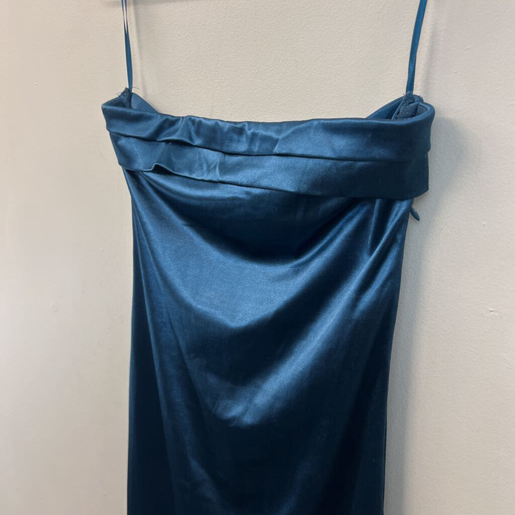 Anrabess Teal Silky Strapless Midi Dress Small