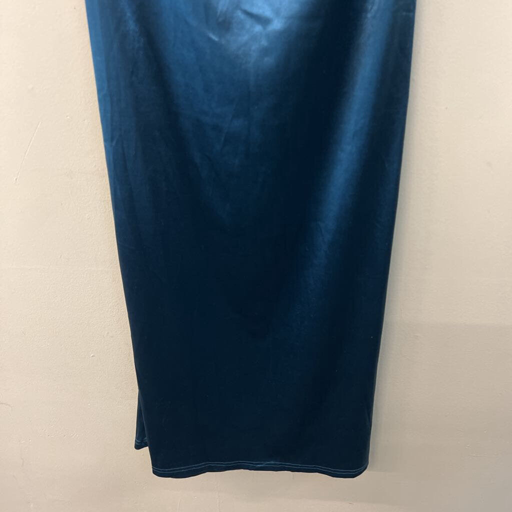 Anrabess Teal Silky Strapless Midi Dress Small