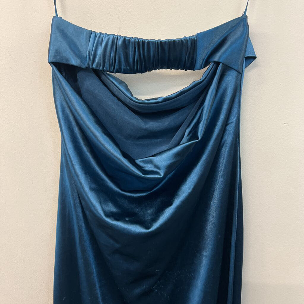 Anrabess Teal Silky Strapless Midi Dress Small