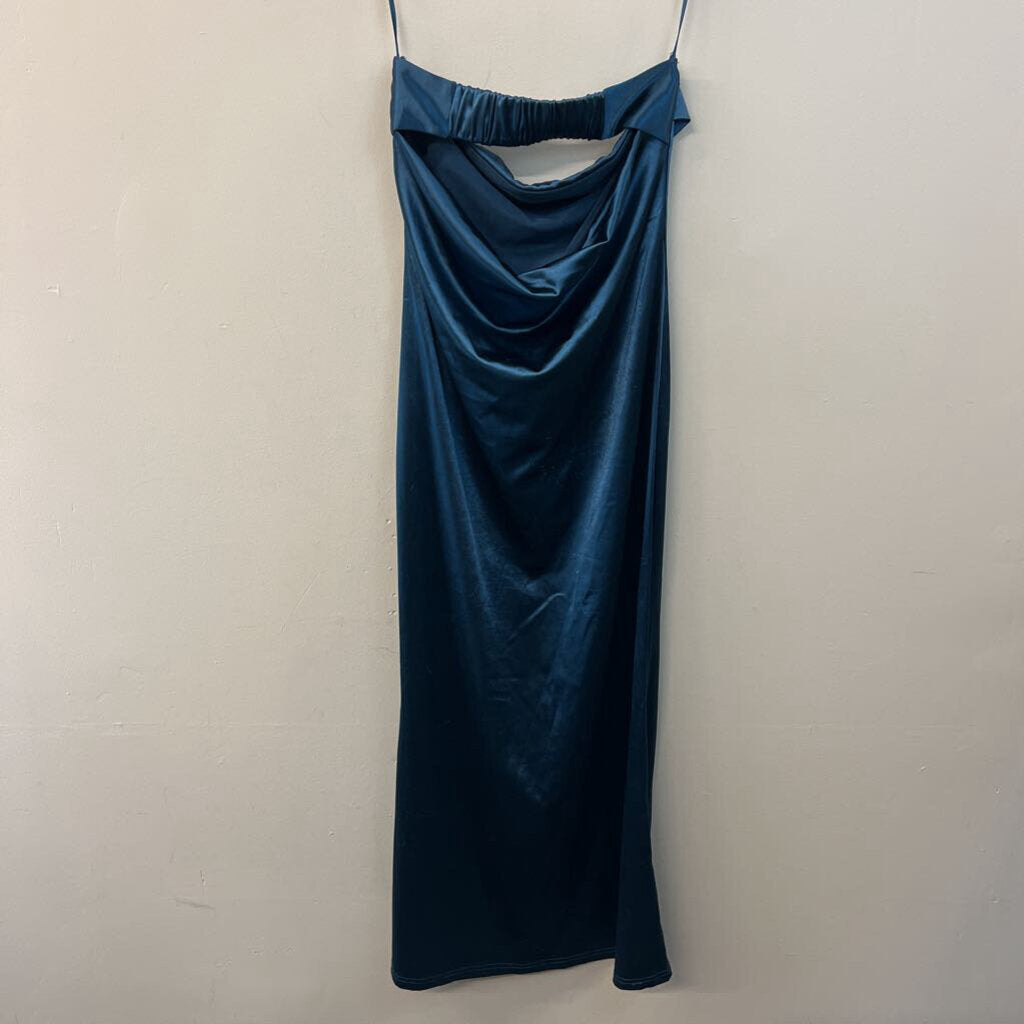 Anrabess Teal Silky Strapless Midi Dress Small