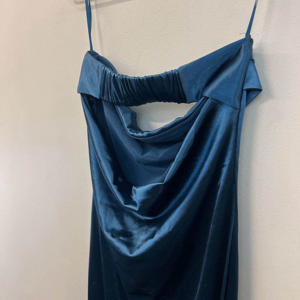 Anrabess Teal Silky Strapless Midi Dress Small