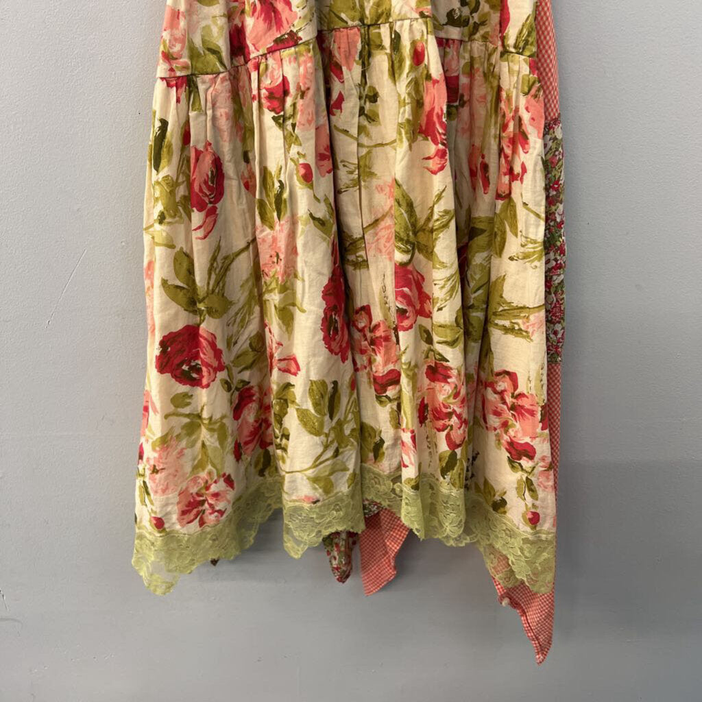 Primitive Fringe Green/ Multi Tank Print Patchwork Skirt Dress Extra Small