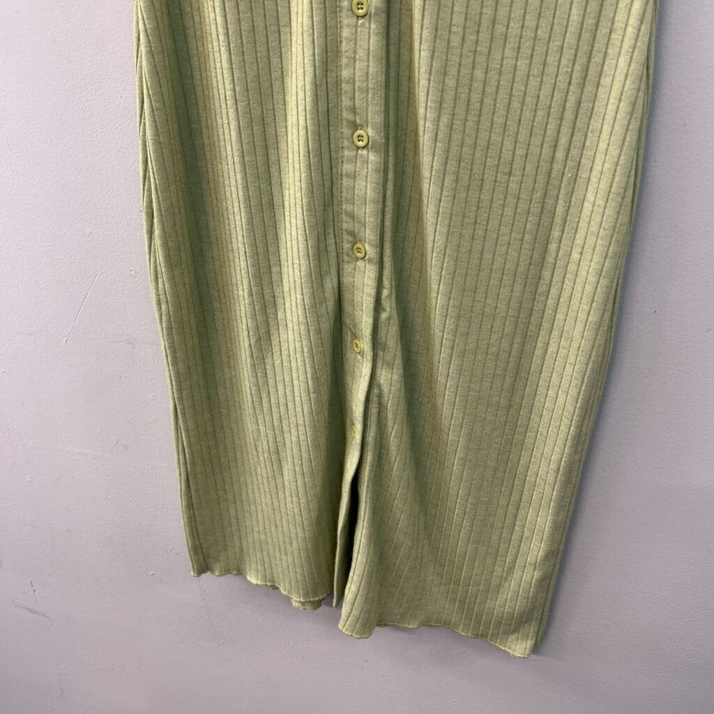 Cider Green Ribbed Short Sleeve Button Down Dress Small