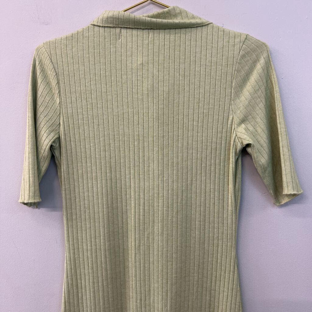 Cider Green Ribbed Short Sleeve Button Down Dress Small