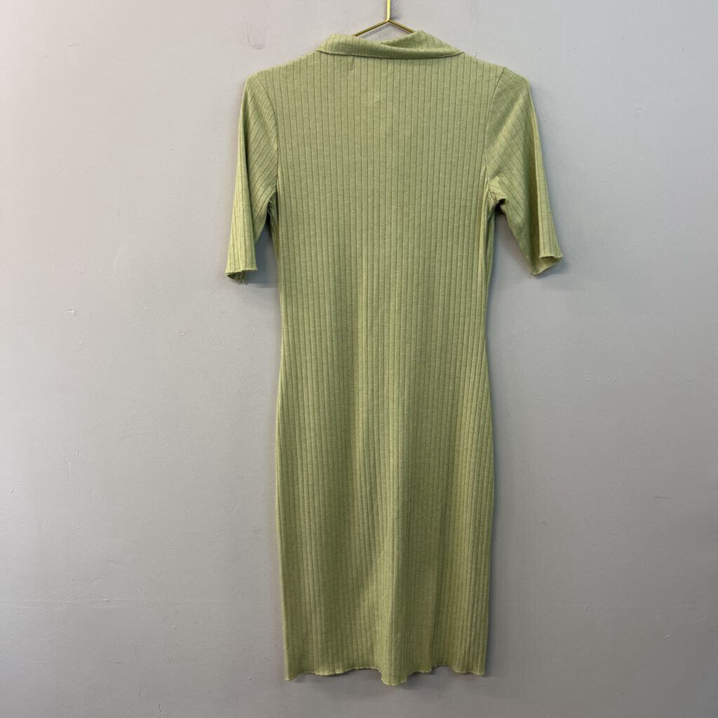 Cider Green Ribbed Short Sleeve Button Down Dress Small