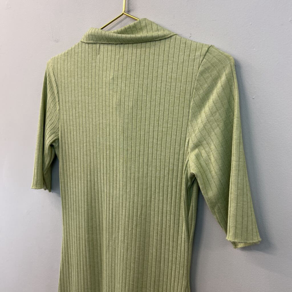 Cider Green Ribbed Short Sleeve Button Down Dress Small