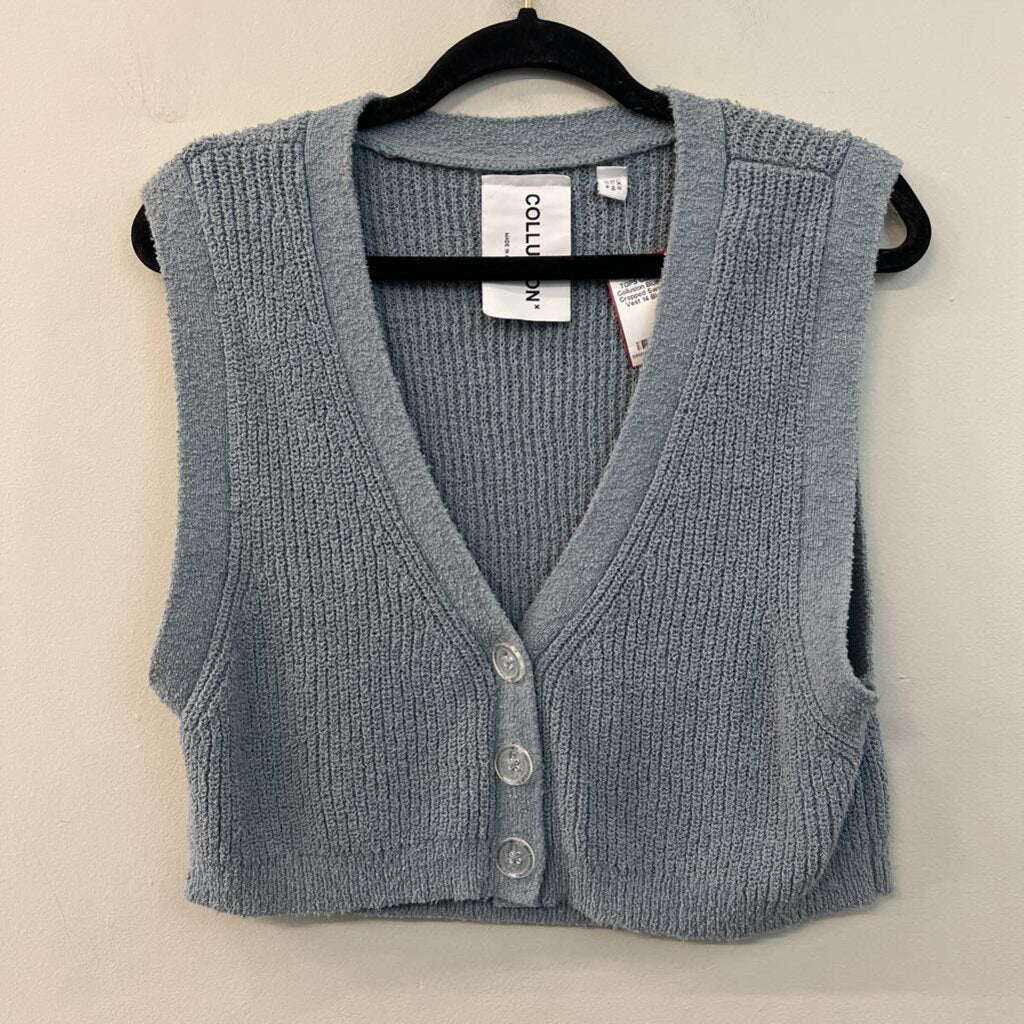 Collusion Blue Knit Cropped Sweater Vest 14