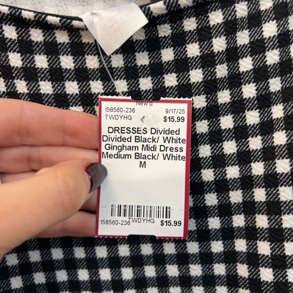 Divided Black/ White Gingham Midi Dress Medium