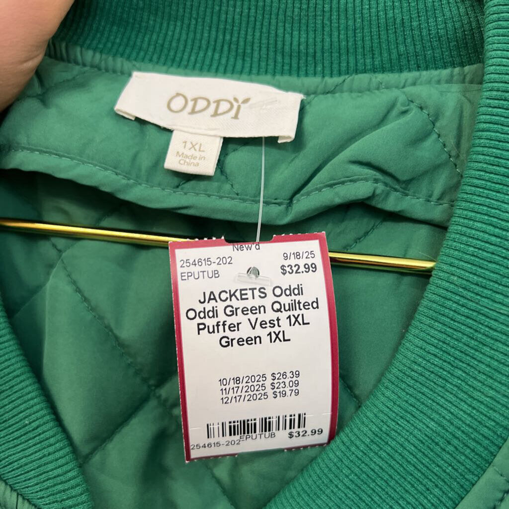 Oddi Green Quilted Puffer Vest 1XL