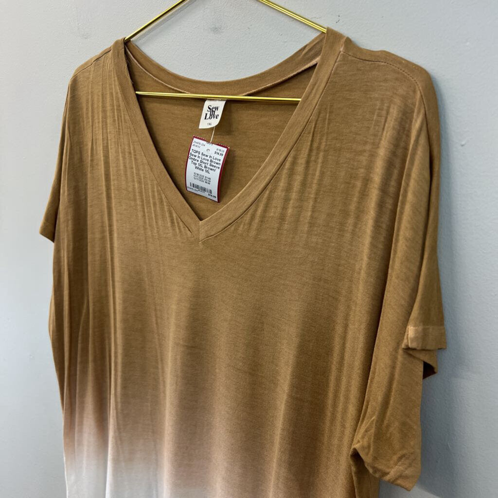 Sew In Love Brown Ombre Short Sleeve Top 1XL