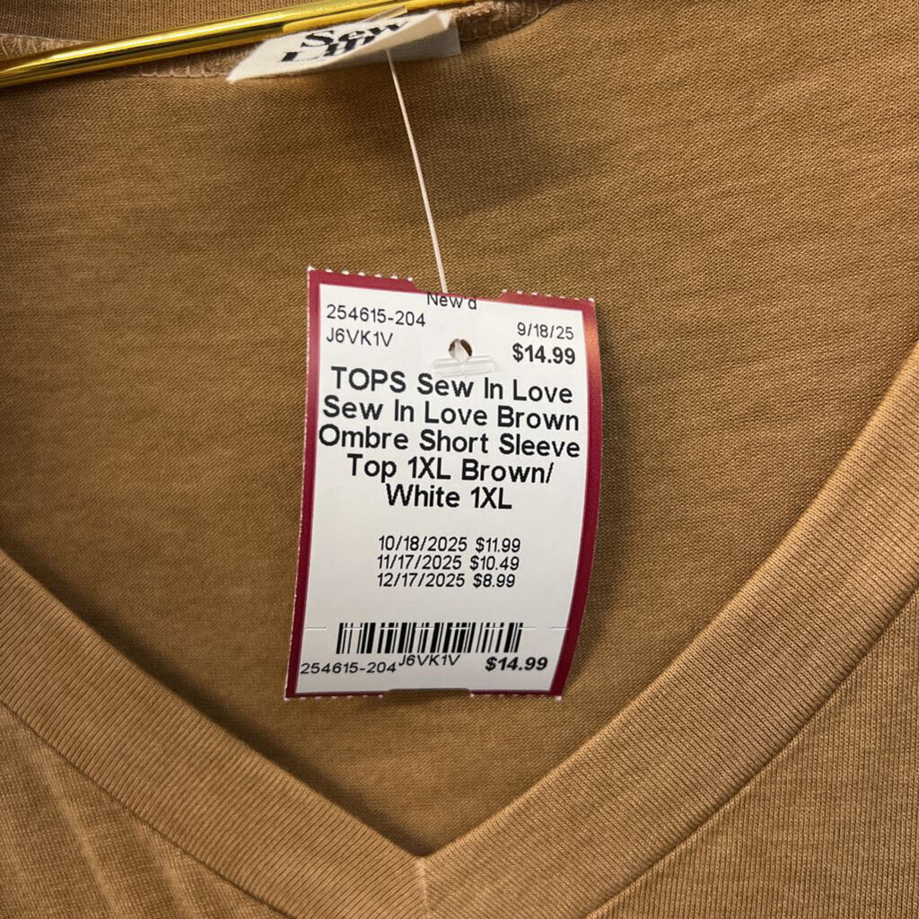Sew In Love Brown Ombre Short Sleeve Top 1XL