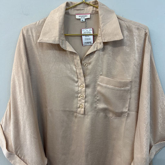 Andree Gold Silky Short Sleeve Boxy Top Medium/ Large