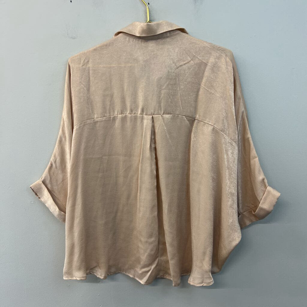 Andree Gold Silky Short Sleeve Boxy Top Medium/ Large