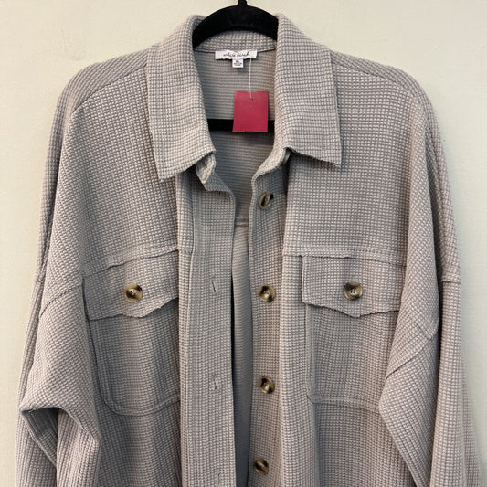 White Birch Grey Textured Long Sleeve Button Down Shacket Top Extra Large