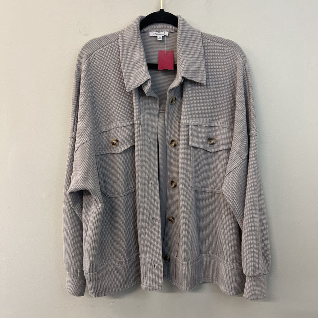 White Birch Grey Textured Long Sleeve Button Down Shacket Top Extra Large