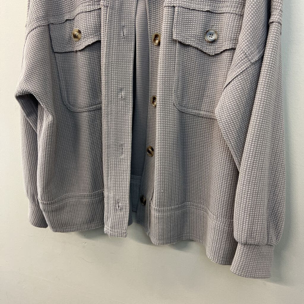 White Birch Grey Textured Long Sleeve Button Down Shacket Top Extra Large