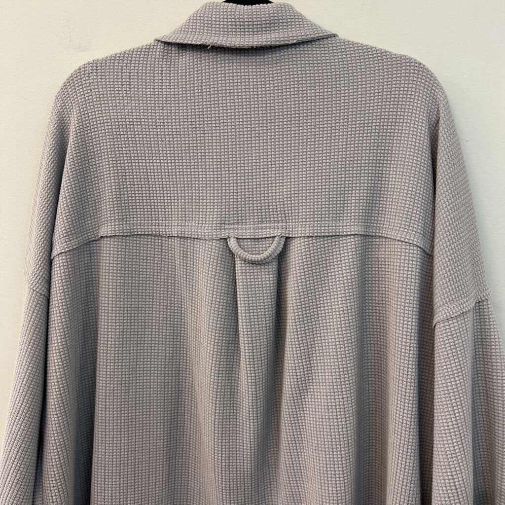 White Birch Grey Textured Long Sleeve Button Down Shacket Top Extra Large