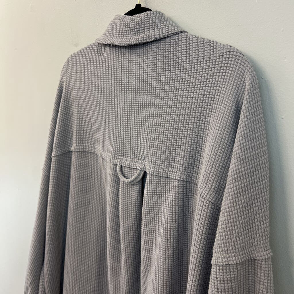 White Birch Grey Textured Long Sleeve Button Down Shacket Top Extra Large
