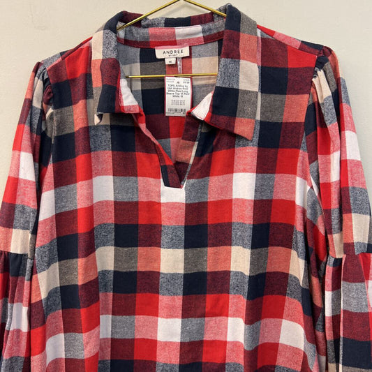 Andree Red/ White Plaid Long Sleeve Top 1X