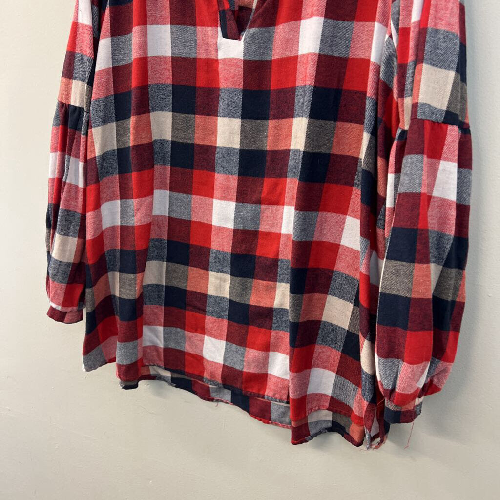 Andree Red/ White Plaid Long Sleeve Top 1X