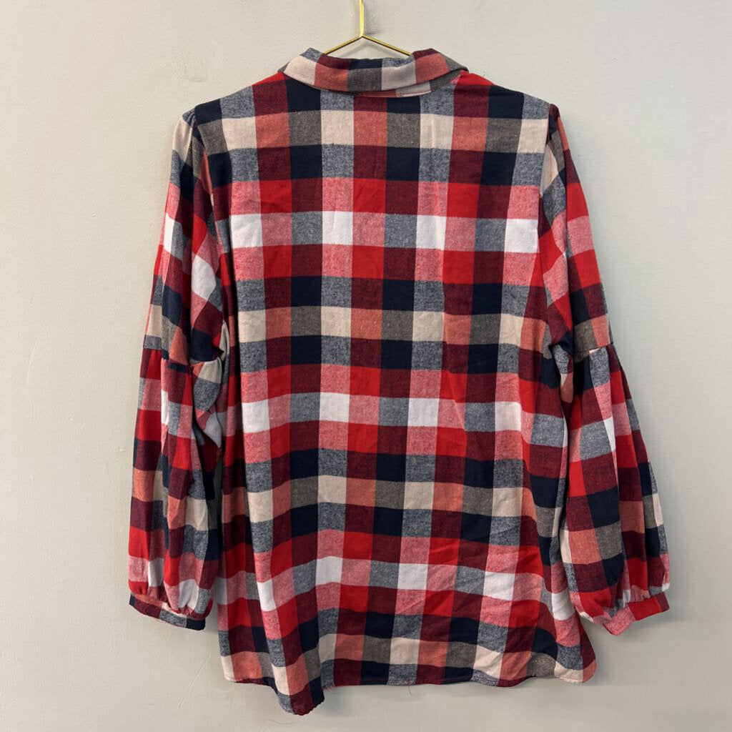 Andree Red/ White Plaid Long Sleeve Top 1X