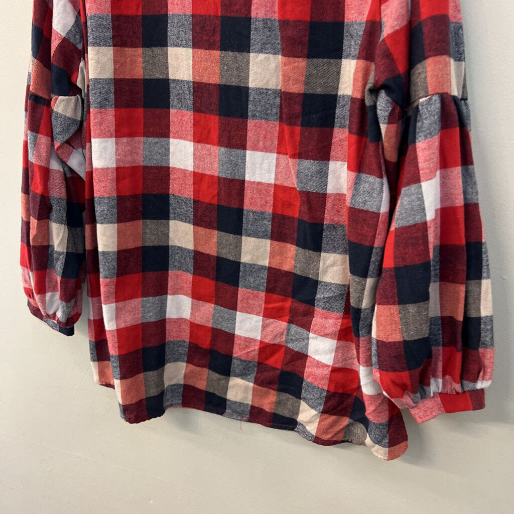 Andree Red/ White Plaid Long Sleeve Top 1X