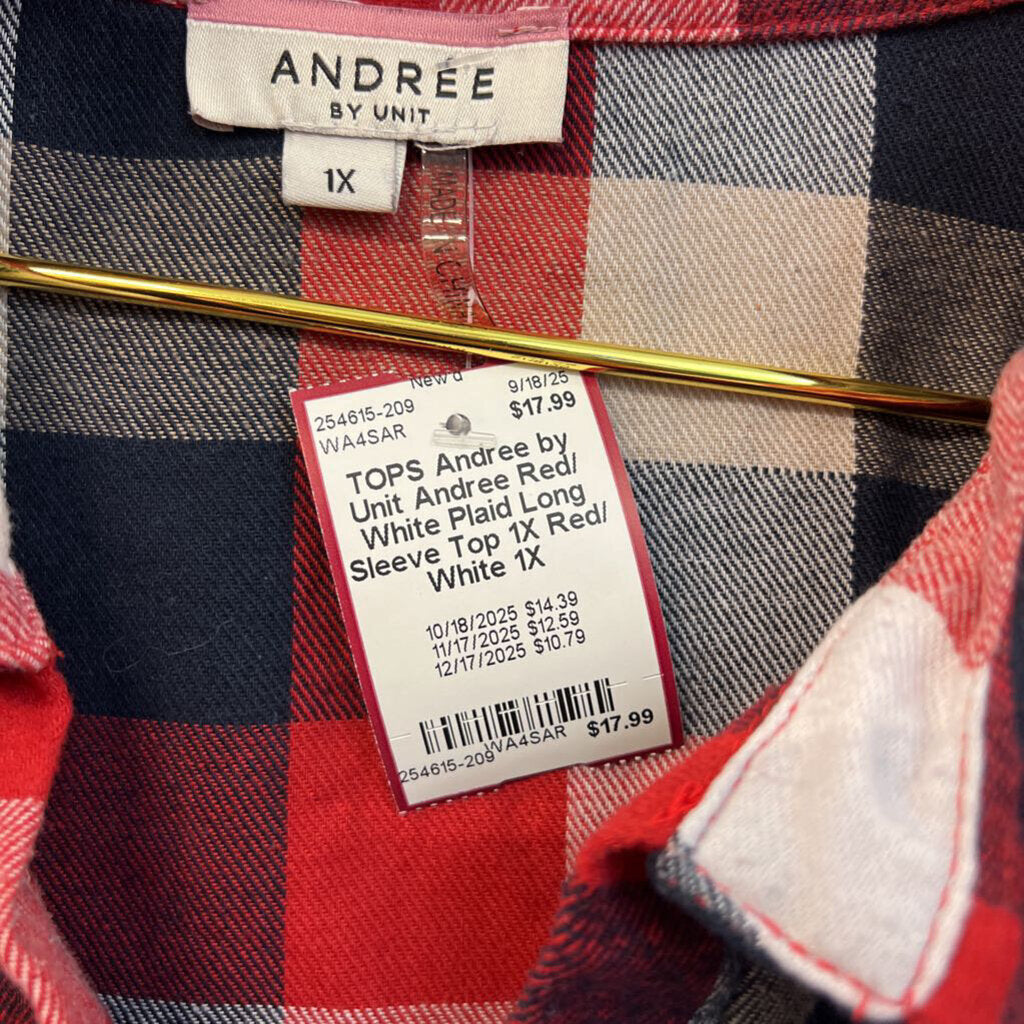 Andree Red/ White Plaid Long Sleeve Top 1X