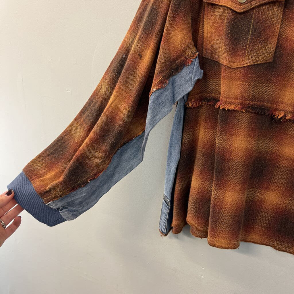 Heyson Brown Plaid/ Denim Half Zip Pullover Large