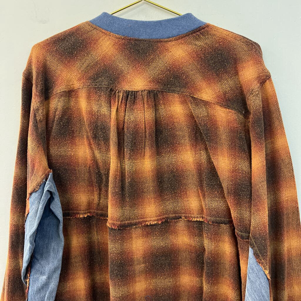 Heyson Brown Plaid/ Denim Half Zip Pullover Large