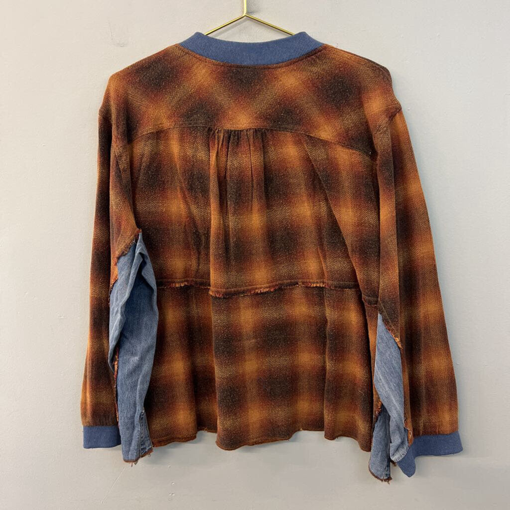 Heyson Brown Plaid/ Denim Half Zip Pullover Large