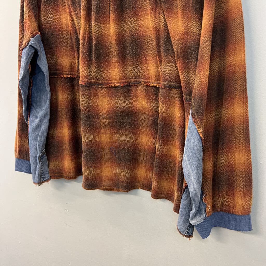 Heyson Brown Plaid/ Denim Half Zip Pullover Large