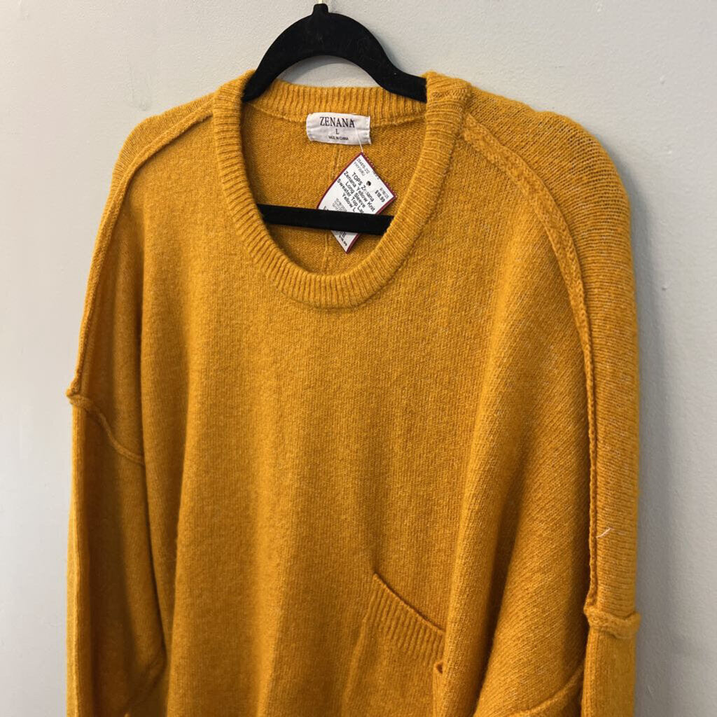 Zenana Yellow Knit Long Sleeve Sweater Top Large