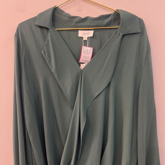 Oddi Green Silky Long Sleeve Top 1XL
