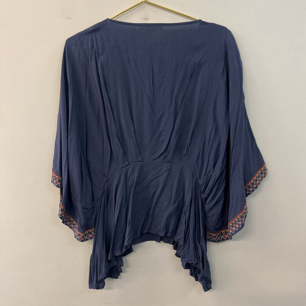 Savanna Jane Blue/ Multi Embroidered Short Sleeve Top 1X