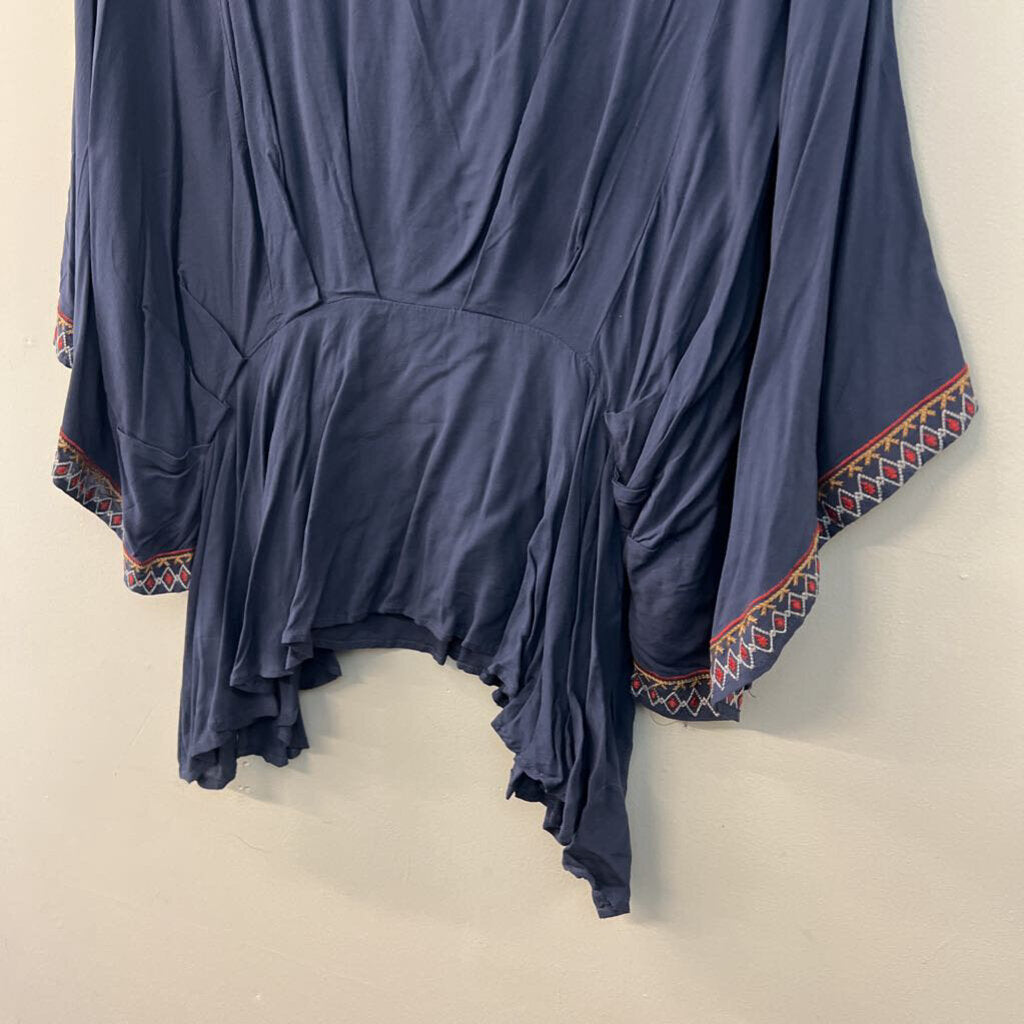 Savanna Jane Blue/ Multi Embroidered Short Sleeve Top 1X
