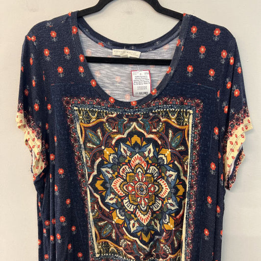 Famers Market Navy/ Multi Print Short Sleeve To 1X