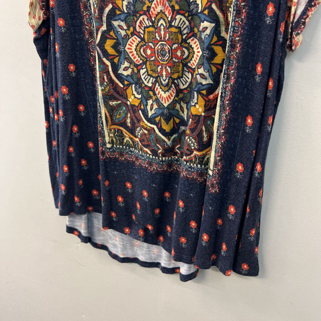 Famers Market Navy/ Multi Print Short Sleeve To 1X