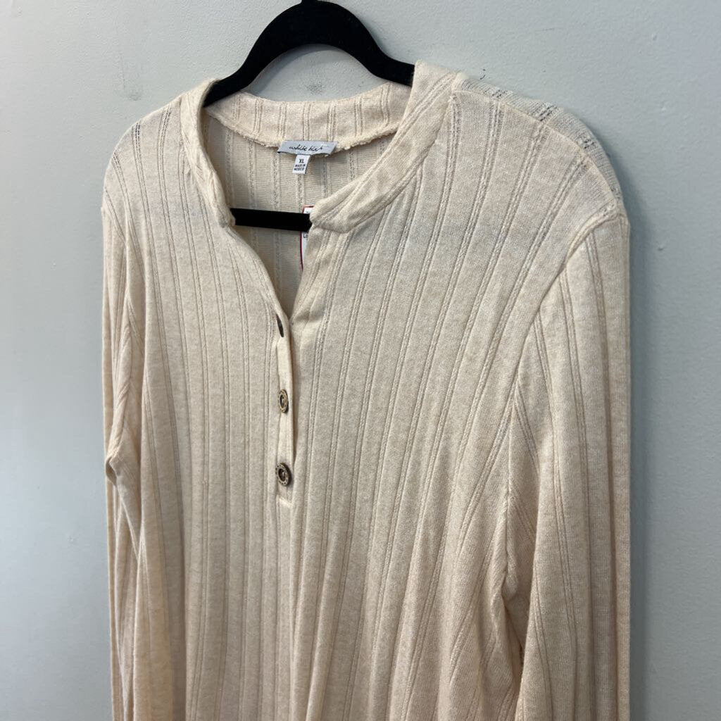 White Birch Beige Long Sleeve Henley Top Extra Large